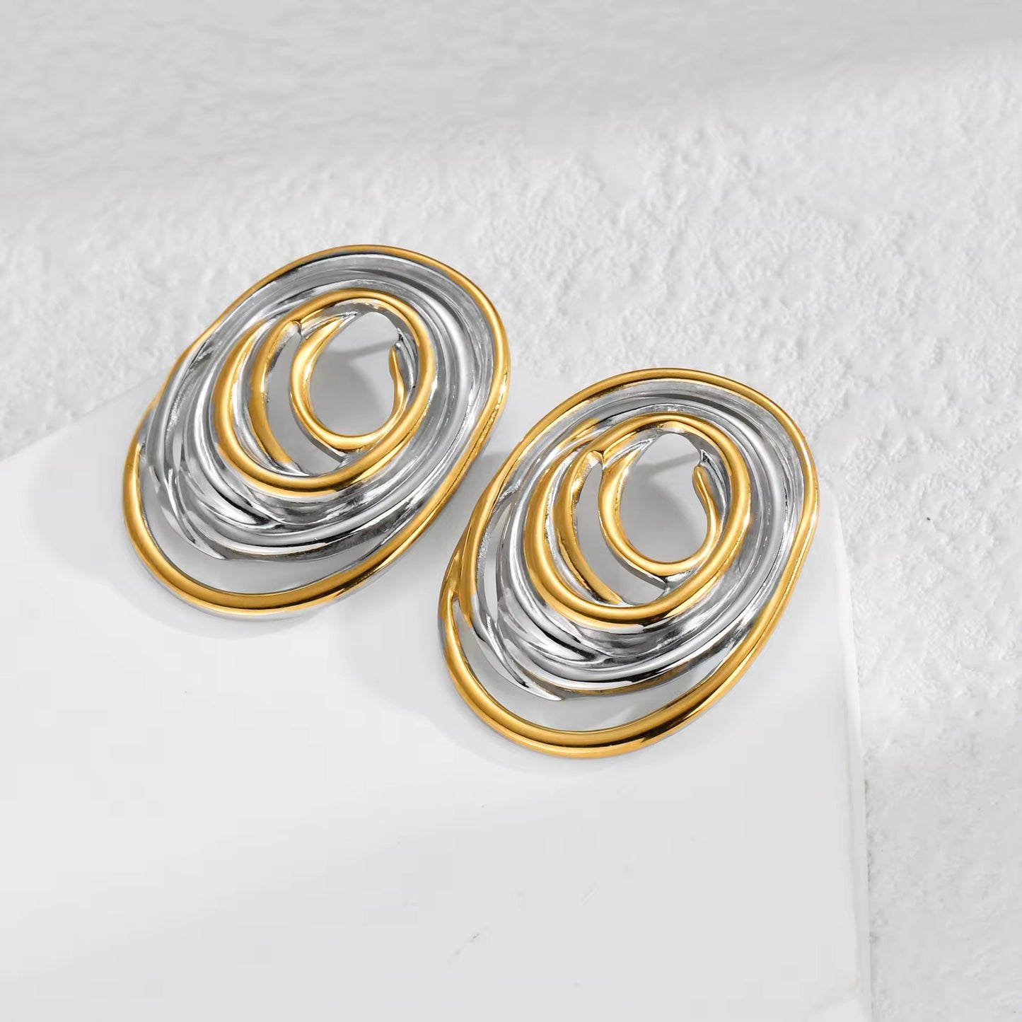 18K Gold Plated Dual-Tone Swirl Earrings
