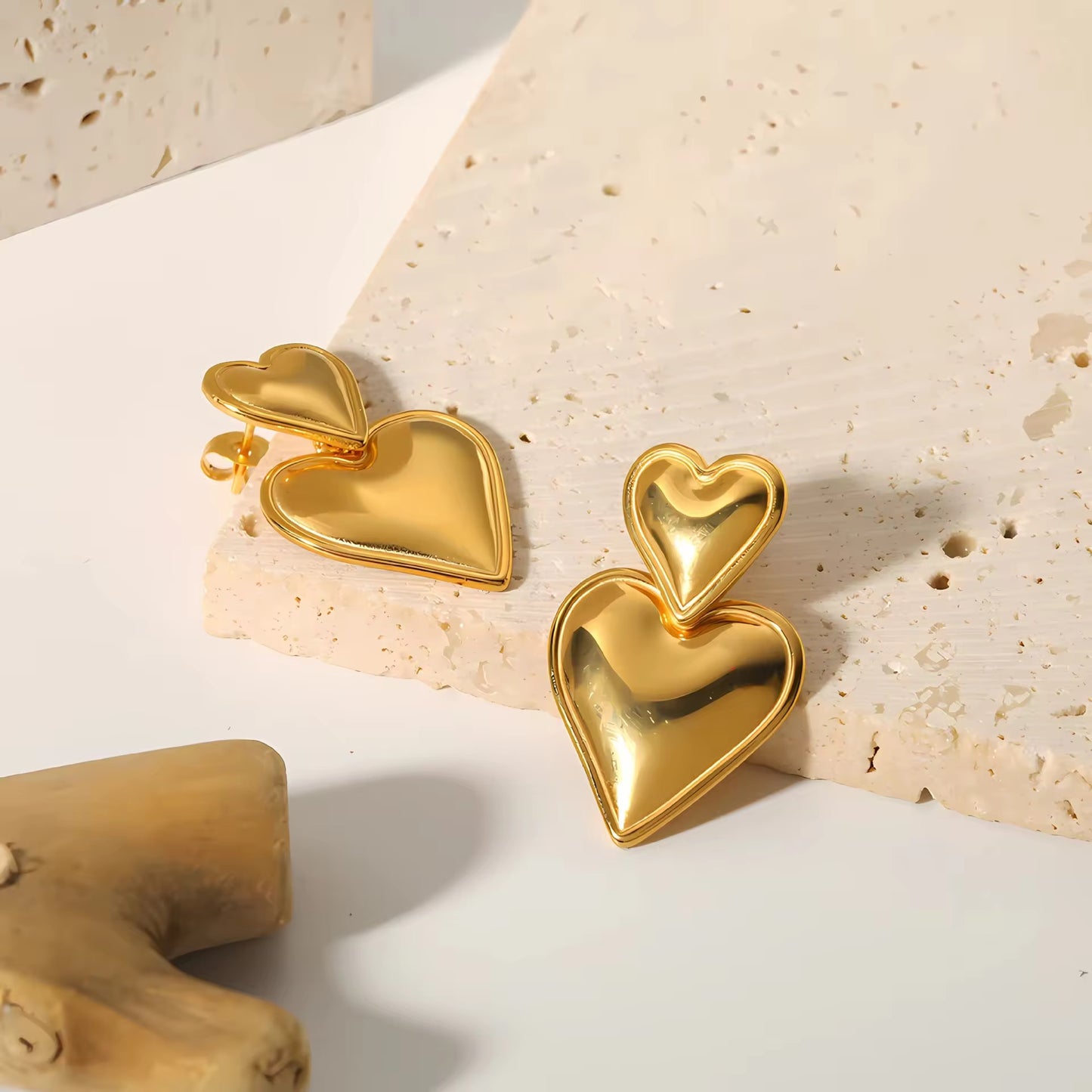 18K Gold Plated Double Heart Stud Earrings