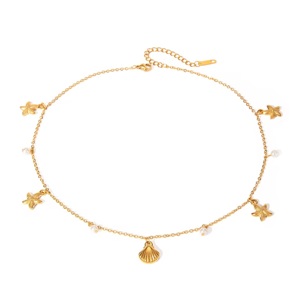 Ocean Charm Pearl Necklace | 18K Gold Plated Waterproof