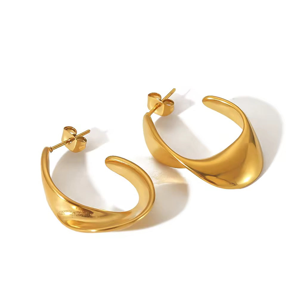 18K Gold Plated Sculpted Hoop Earrings