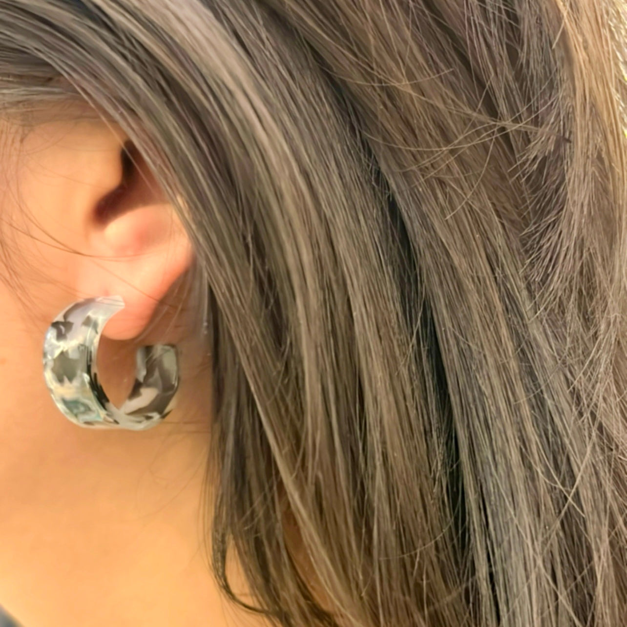 Monochrome Harmony Printed Hoop Earrings