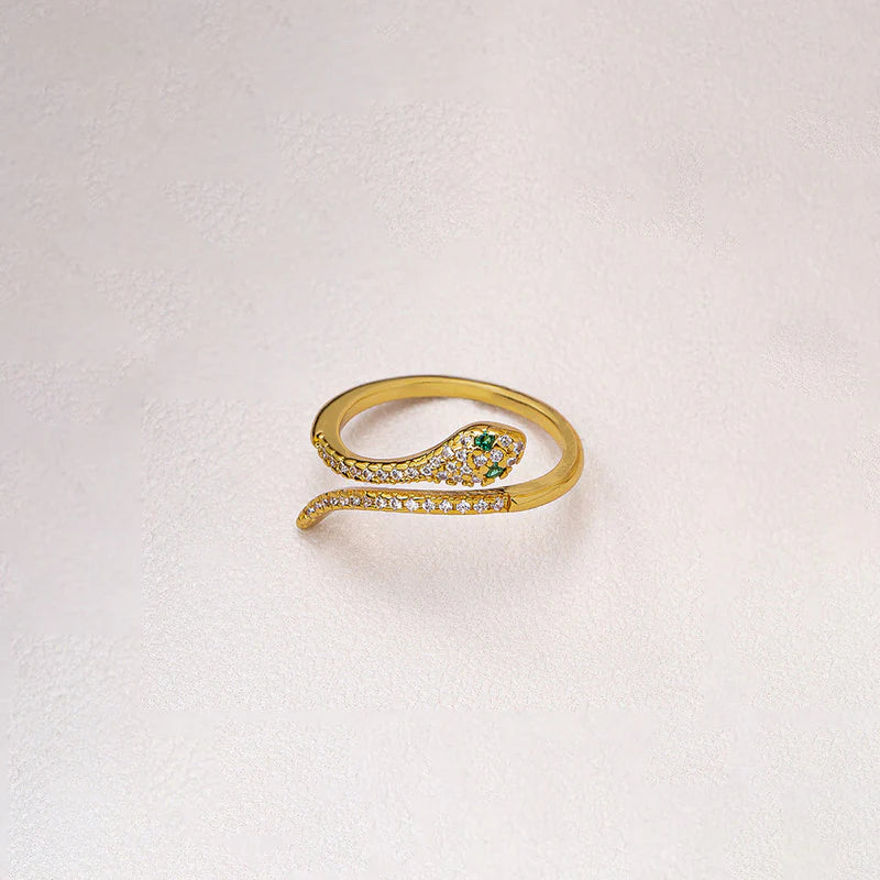 18K Gold-Plated Snake Ring – Adjustable Crystal Wrap Design