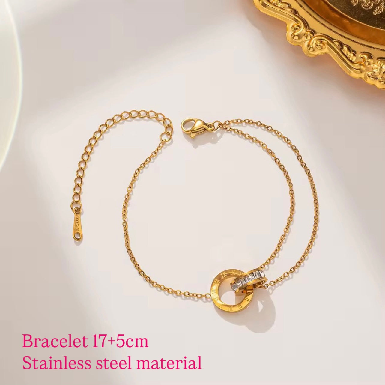 Titanium Steel Waterproof Bracelet with Diamond Roman Numeral Circle