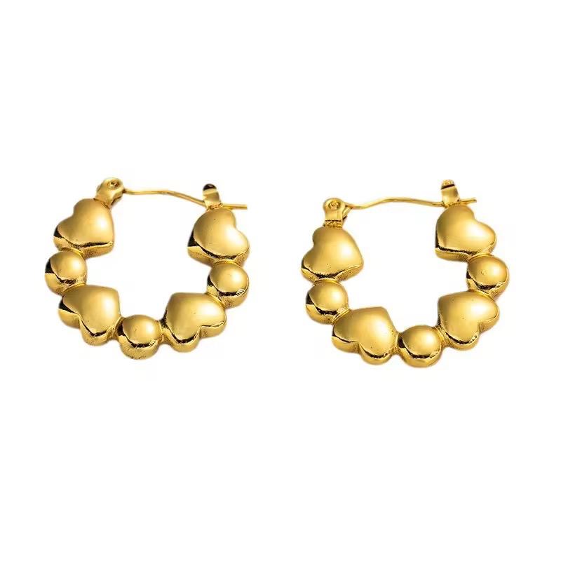 Heart Bead Hoop Earrings | 18K Gold Plated Waterproof