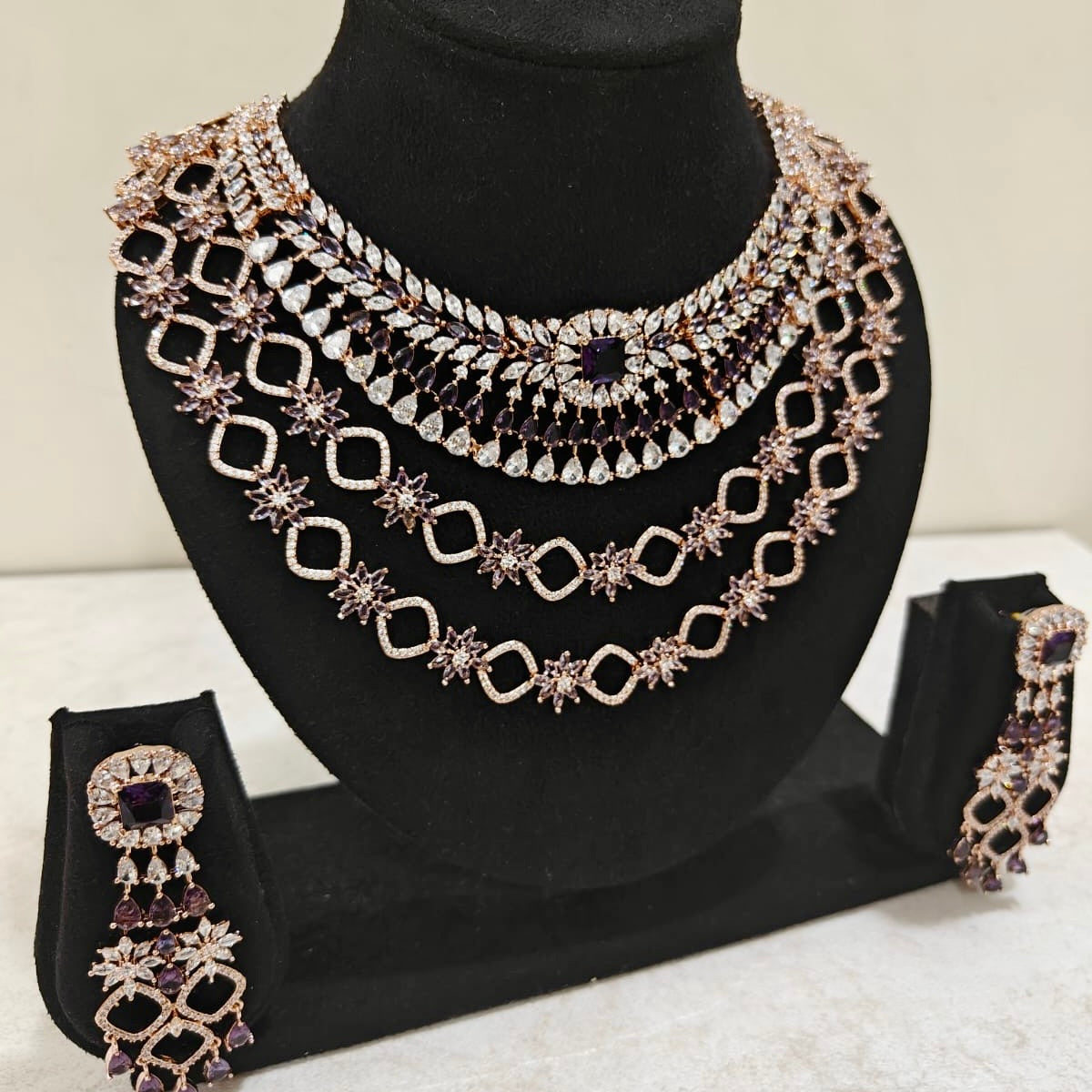 Complete Bridal Jewellery Set with Purple and White Stones