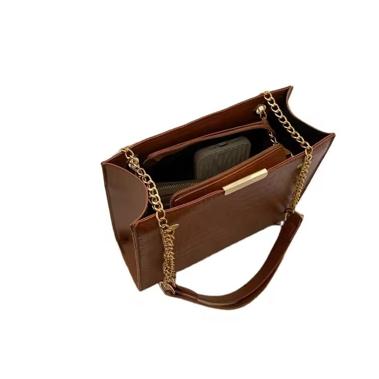 Luxe Croc-Textured Chain Tote Bag