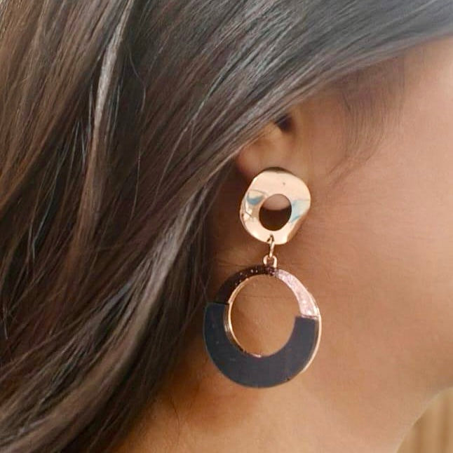 Two-Tone Circle Drop Earrings