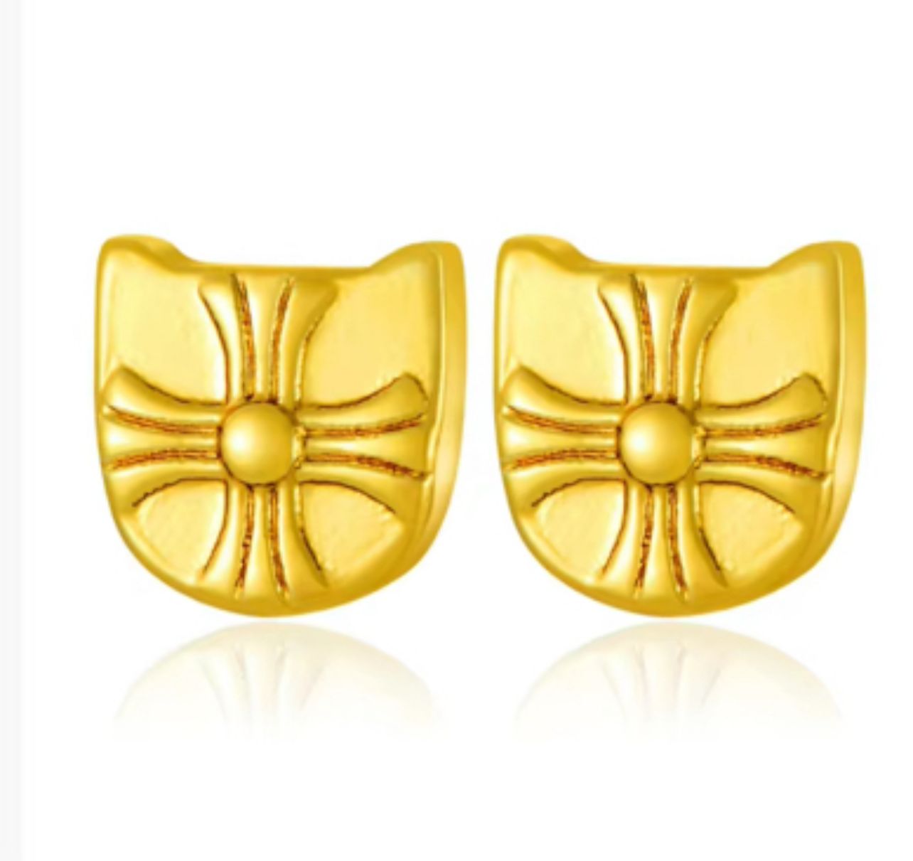 Shield Stud Earrings | 18K Gold Floral Etch Waterproof