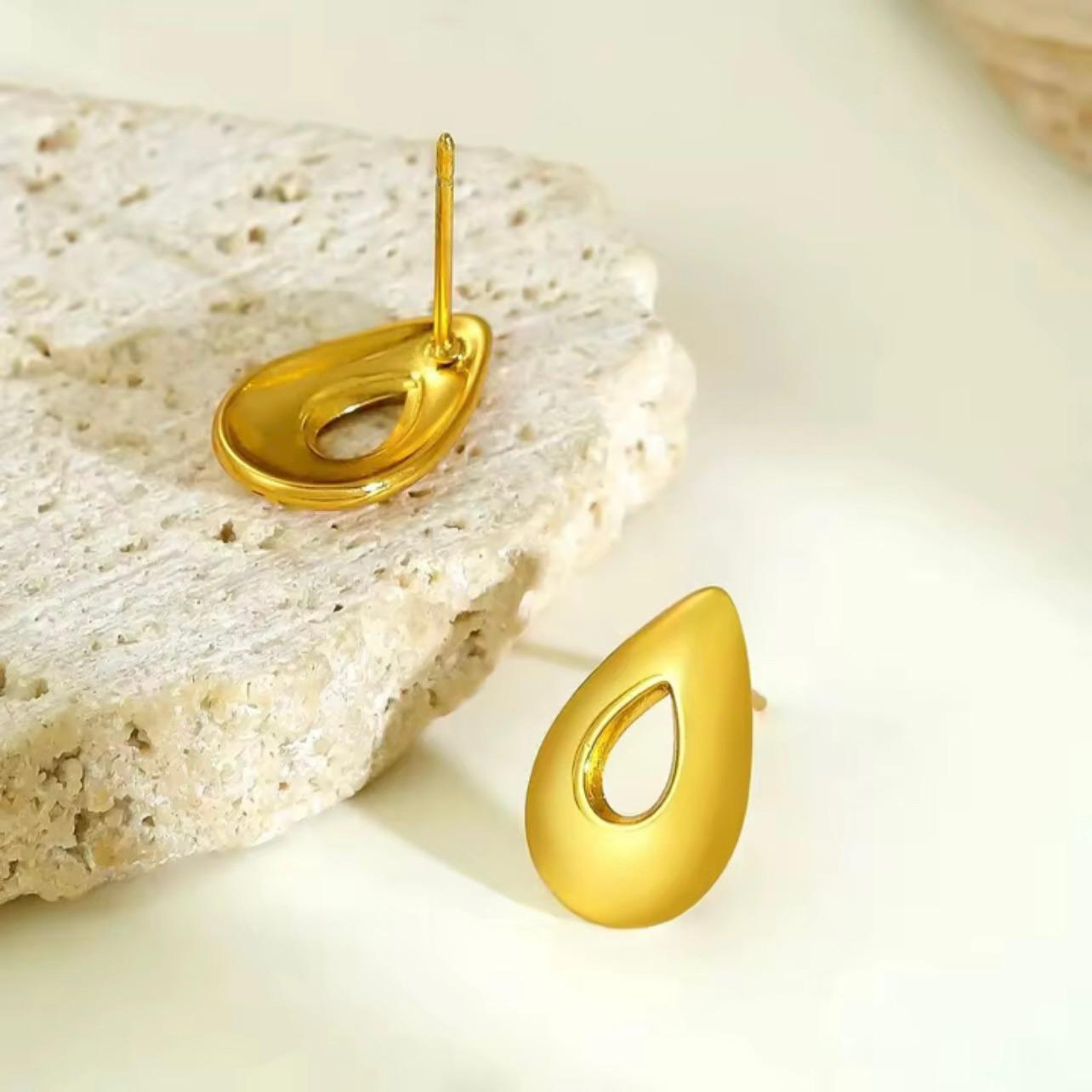 18K gold plated teardrop cutout earrings – waterproof, anti-tarnish stainless steel hoops for women