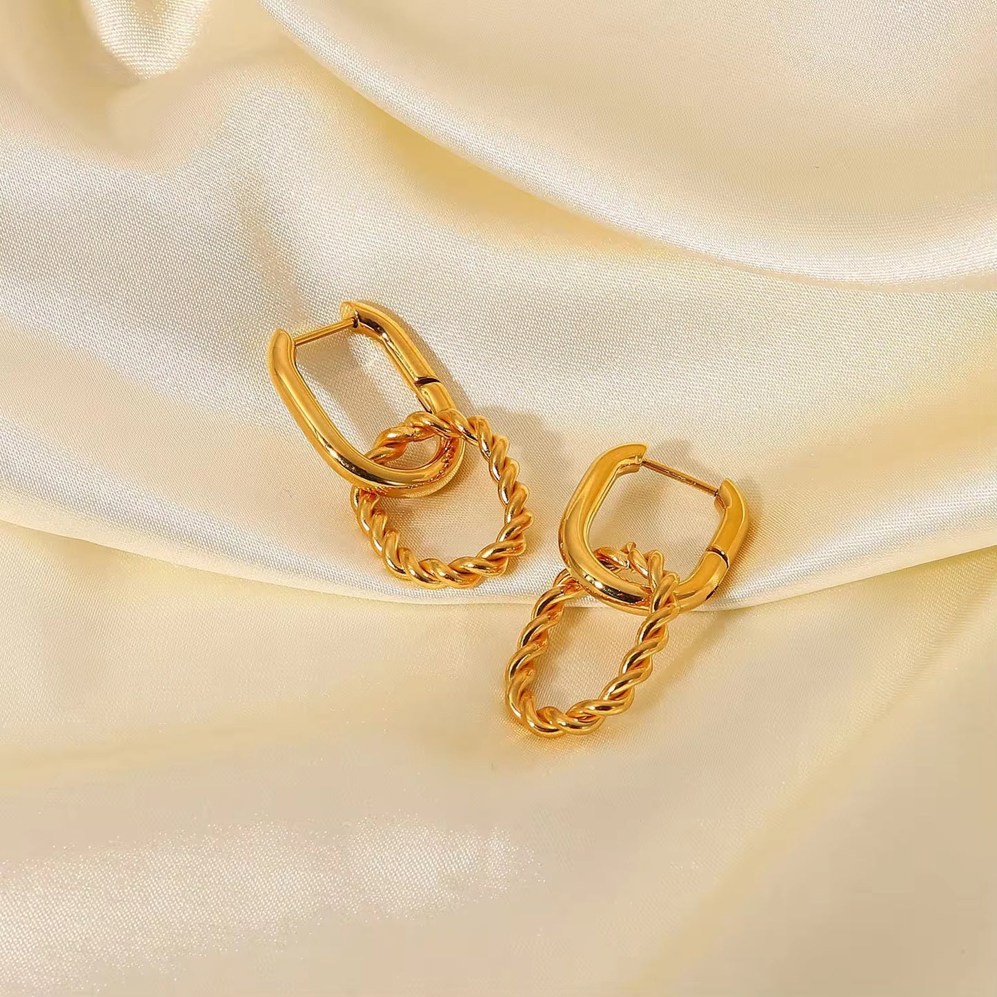 18K Gold Plated Twisted Hoop Dangle Earrings