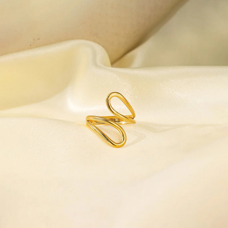 18K Gold-Plated Wave Open Ring – Adjustable Minimal Statement