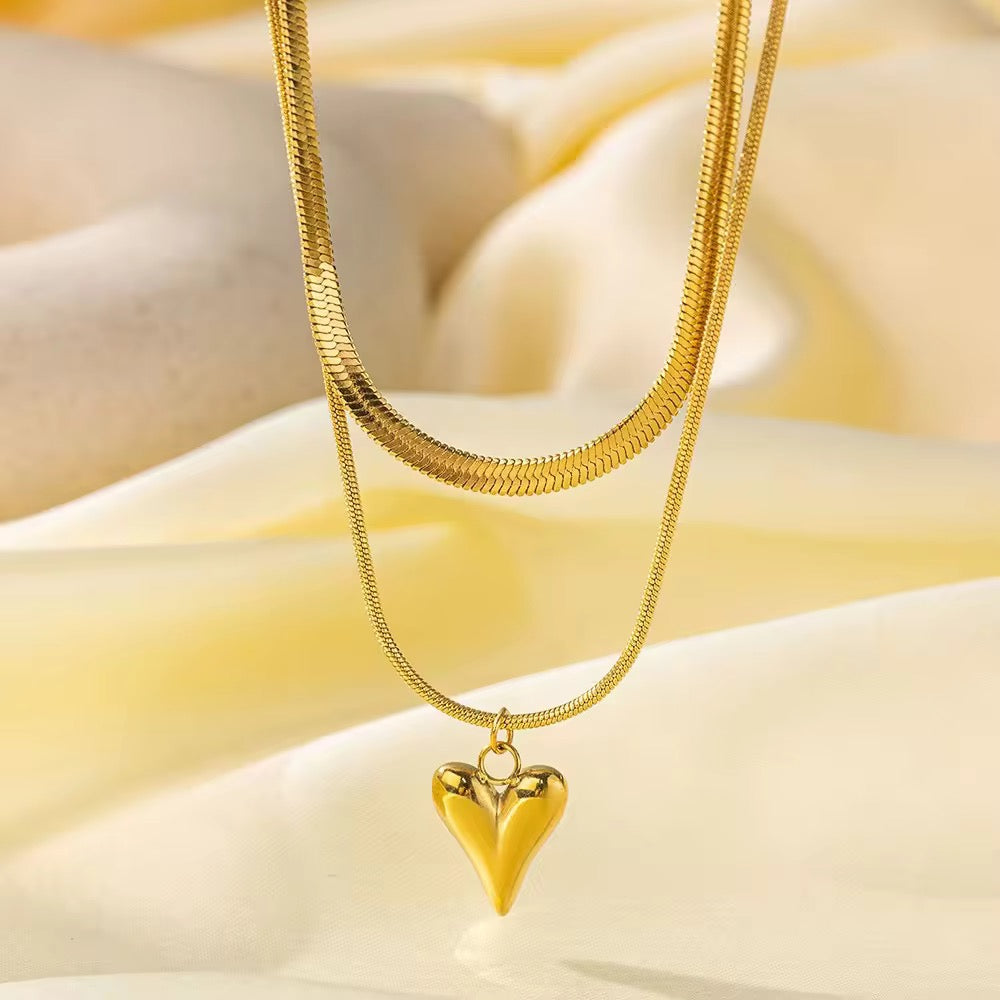 18K Gold Plated Heart Pendant Necklace – Waterproof Skin Safe