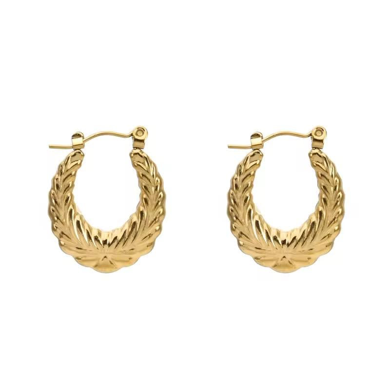 18K Gold Plated Leaf Crest Hoop Earrings – Waterproof, Hypoallergenic Jewellery by ThePandaStoree