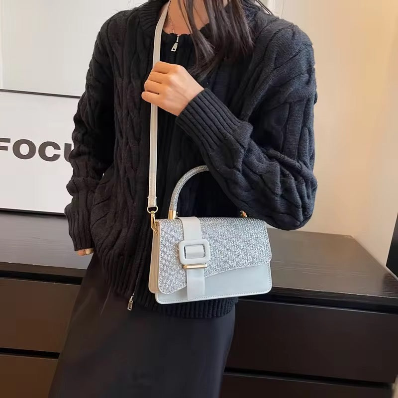 Elegant Tweed Buckle Top Handle Bag