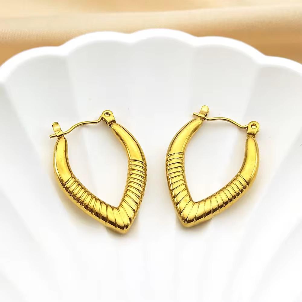 18K Gold Plated Ribbed Chevron Hoop Earrings – Waterproof, Hypoallergenic Jewellery by ThePandaStoree