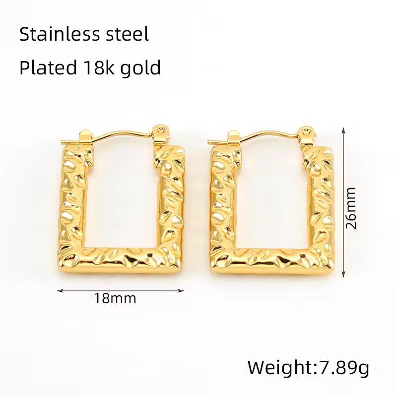 Hammered Rectangle Hoop Earrings | 18K Gold Waterproof
