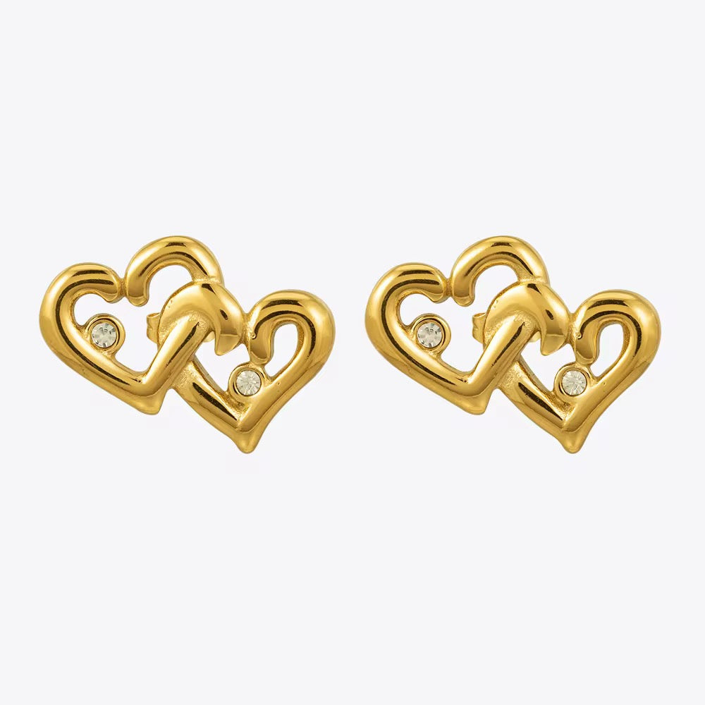 18K Gold Plated Interlocked Heart Stud Earrings