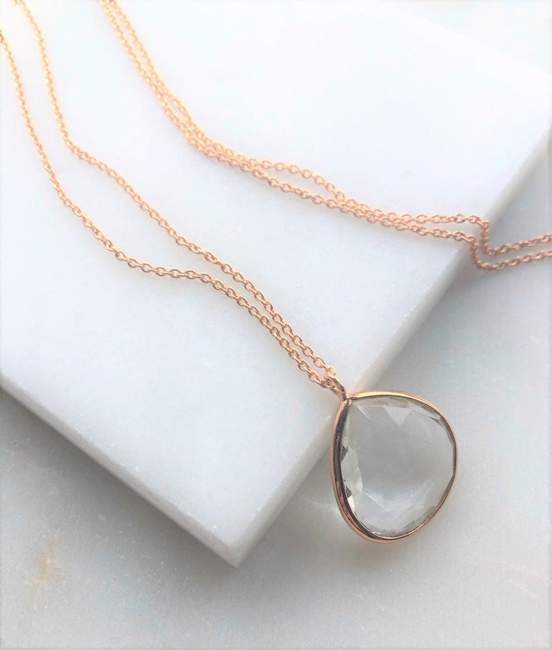Crystal Gleam Dainty Necklace - Rose Gold