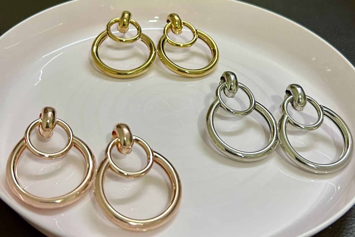 Triple Circle Statement Earrings - SILVER