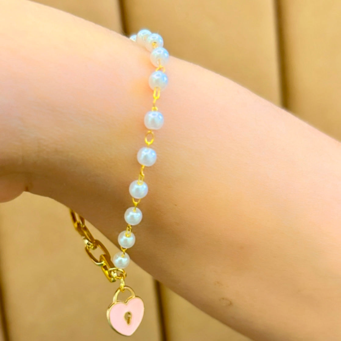 Pink Heart Lock Bracelet