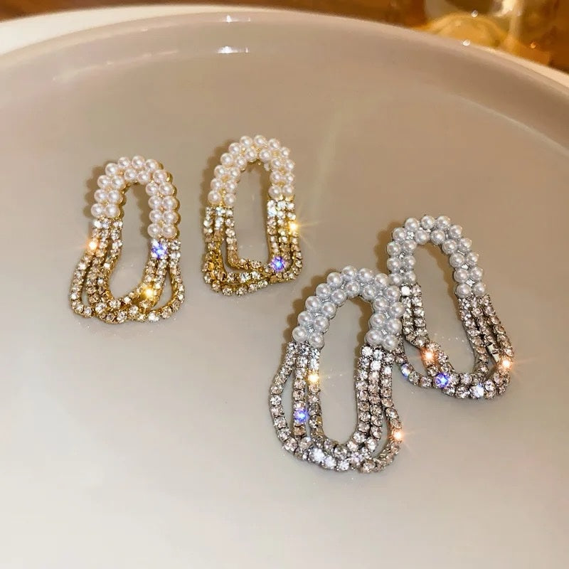 Elegant Pearl and Rhinestone Hoop Earrings