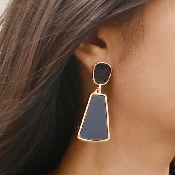 Black Geometric Drop Earrings