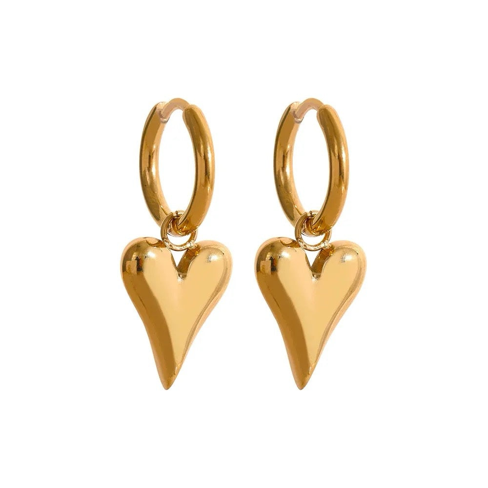 14K Gold Plated Elongated Heart Hoop Earrings