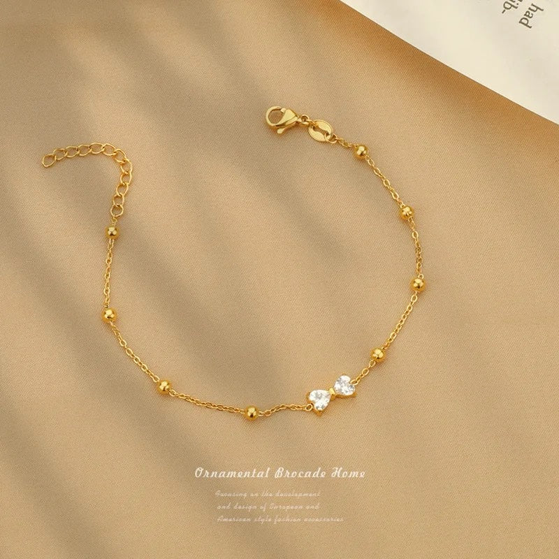 Minimalist Gold Plated Stainless Steel Bow Knot Bracelet with Zircon
