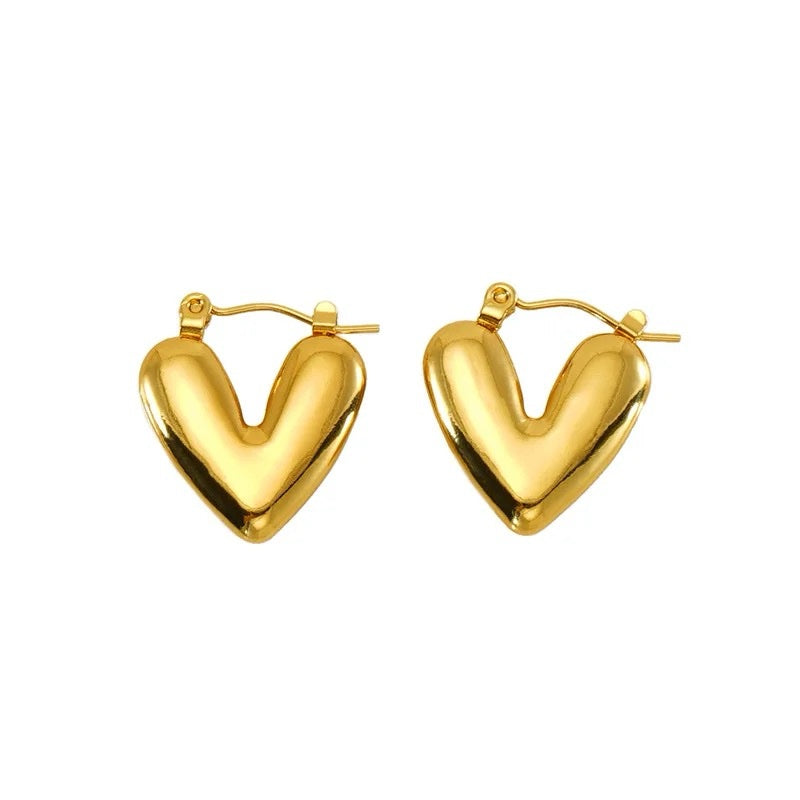 Vintage Heart-Shaped Gold Plated Stainless Steel Earring