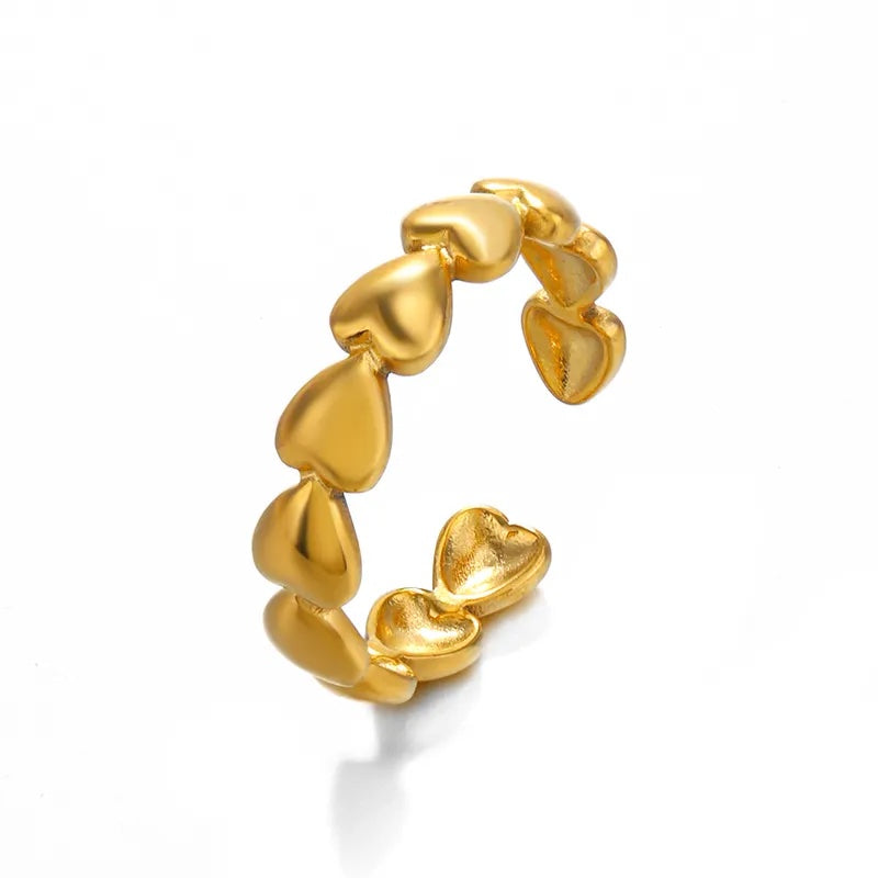 Classic Heart-Shaped 18K Gold Plated Stainless Steel Adjustable Ring - Golden
