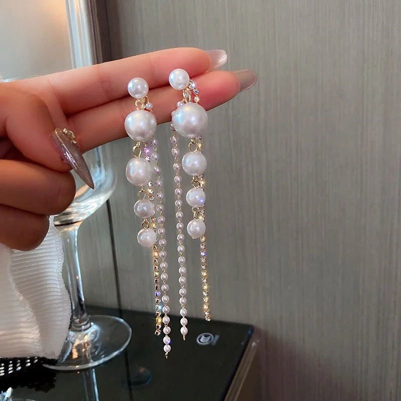 Starlight Cascade Pearl Tassel Earrings