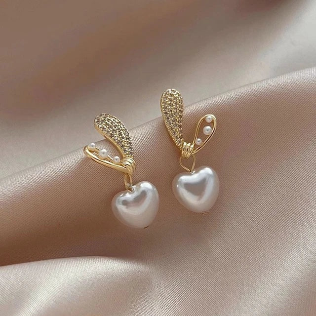 Pearl Heart Crystal Earrings