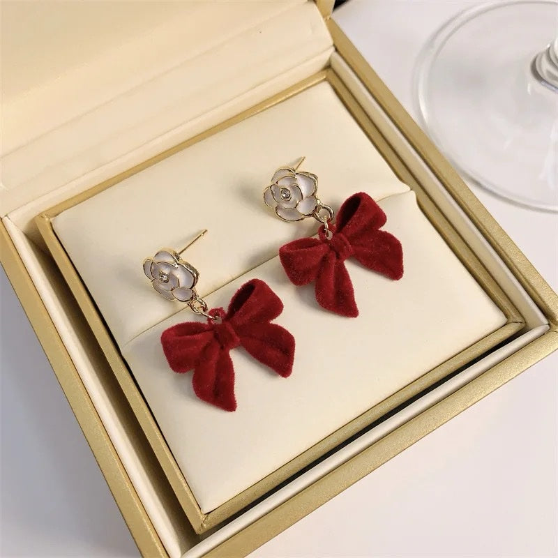 Floral Flocking Bow Stud Earrings
