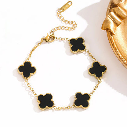 18K Gold Plated Black Clover Bracelet – Waterproof & Skin Safe
