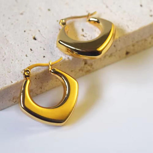 Chevron Hoop Earrings | 18K Gold Geometric Waterproof