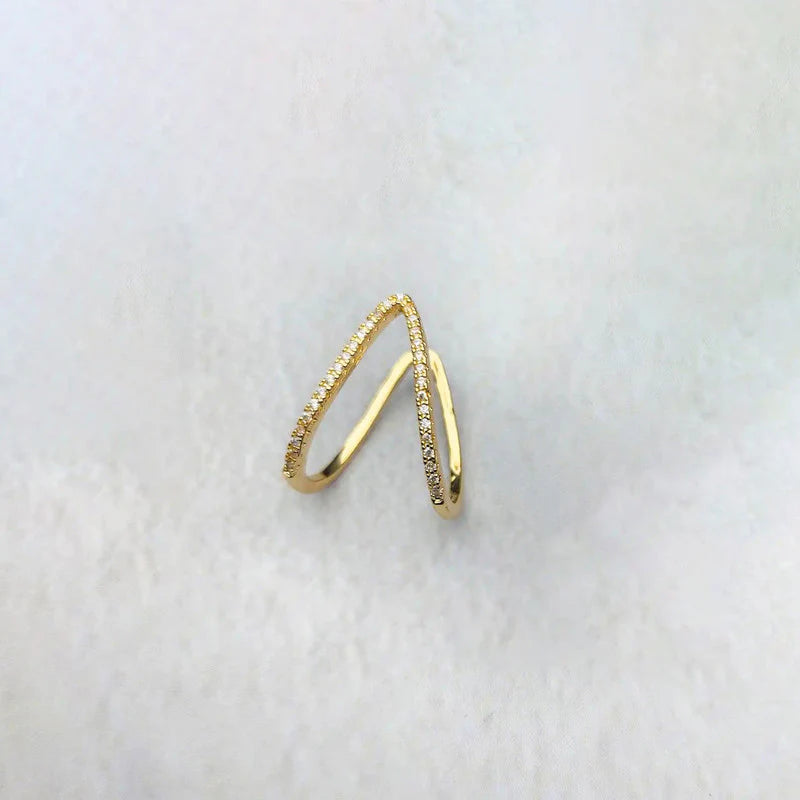 18K Gold Plated V-Shape Adjustable Ring – CZ Studded & Anti Tarnish