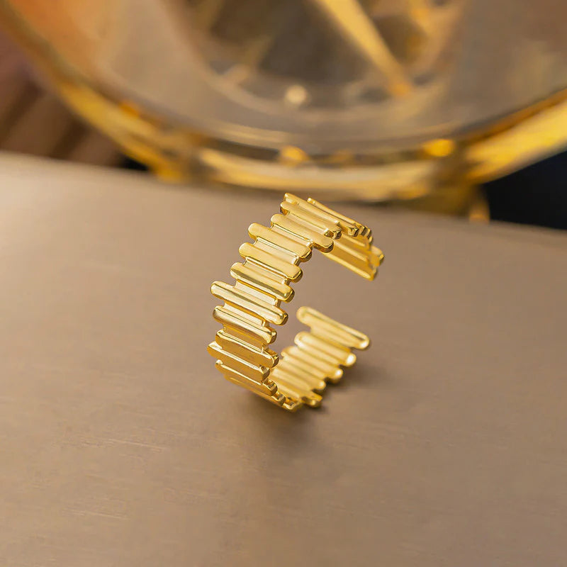 18K Gold-Plated Grooved Texture Ring – Chic Adjustable Band