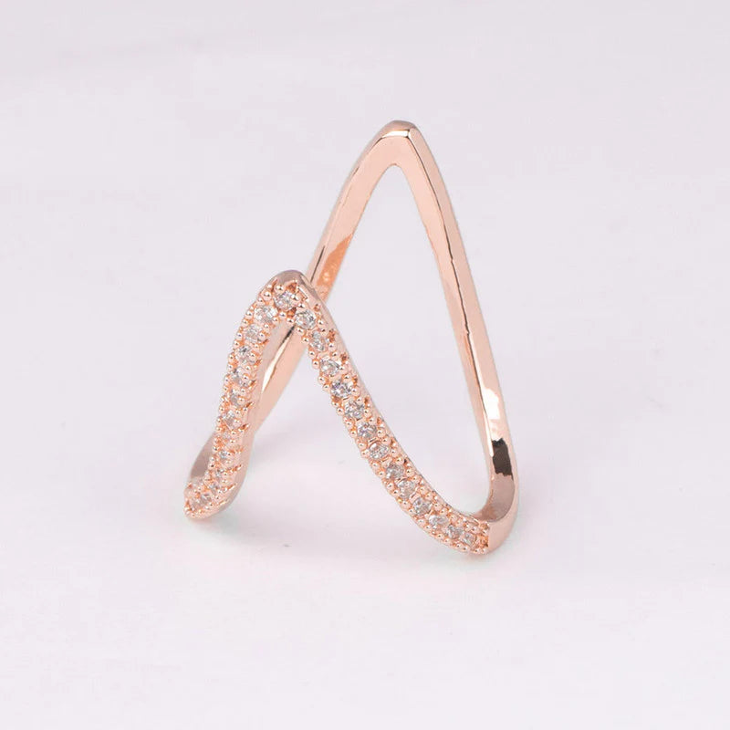 Rose Gold Plated V-Shape Adjustable Ring – CZ Studded & Anti Tarnish