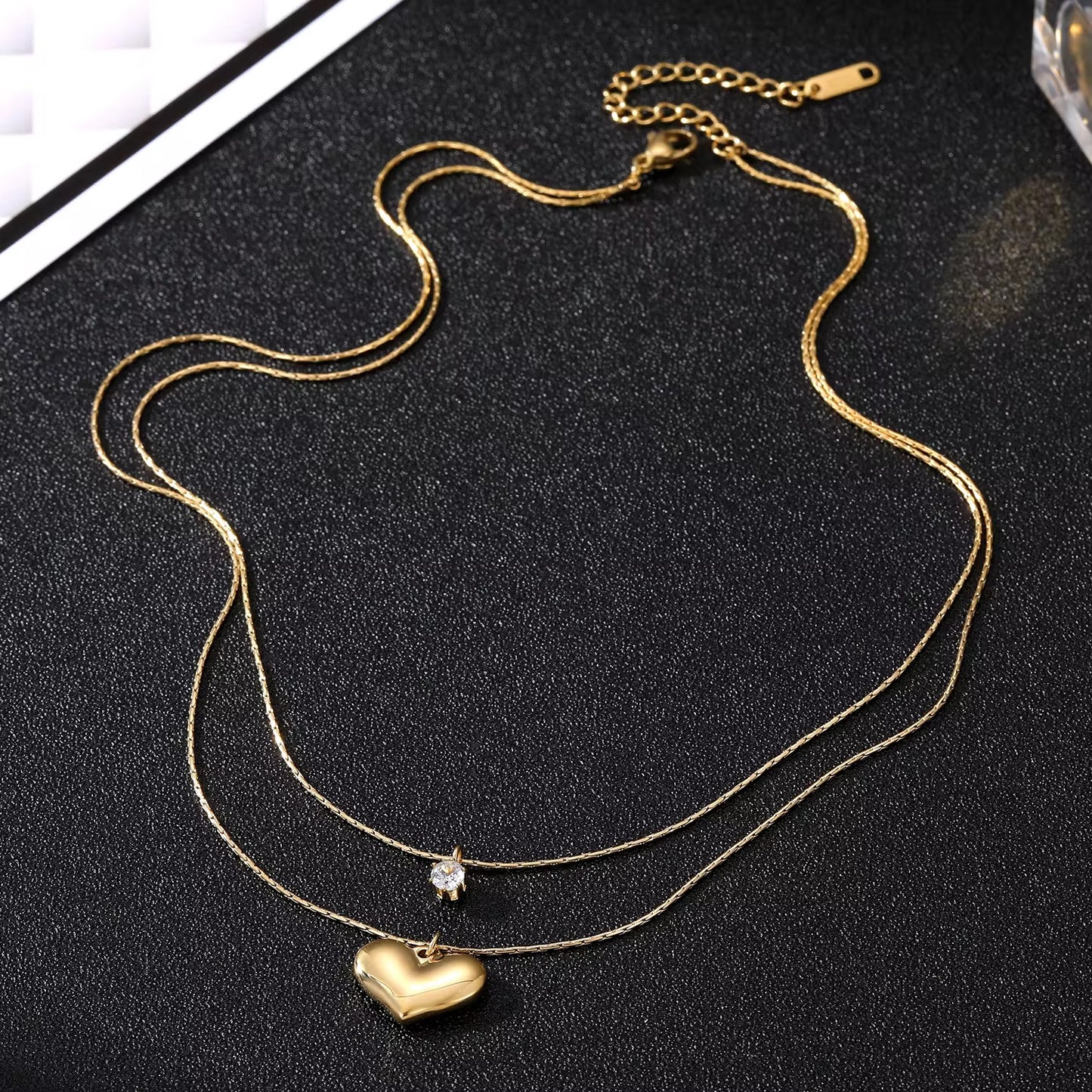 18K Gold Plated Layered Heart Necklace – Waterproof & Skin Safe