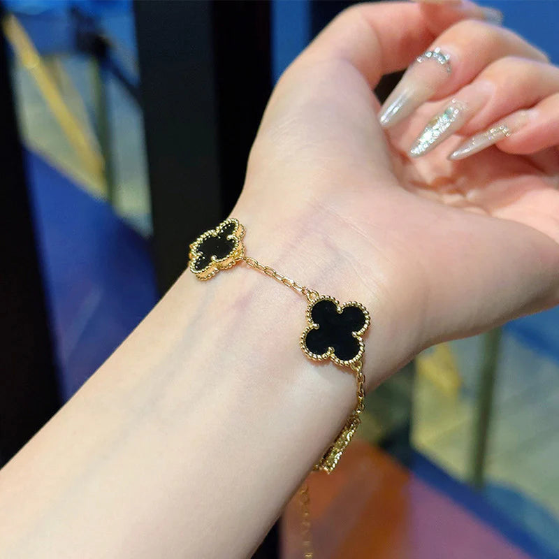 18K Gold Plated Black Clover Bracelet – Waterproof & Skin Safe