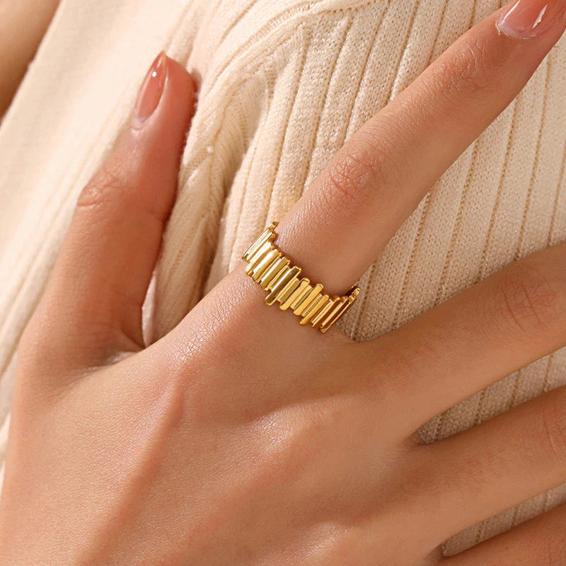 18K Gold-Plated Grooved Texture Ring – Chic Adjustable Band