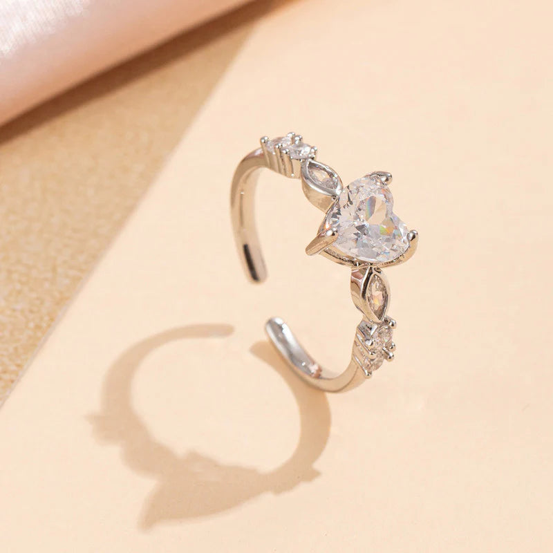 Silver Plated Adjustable Heart Ring – Anti Tarnish & Skin Safe