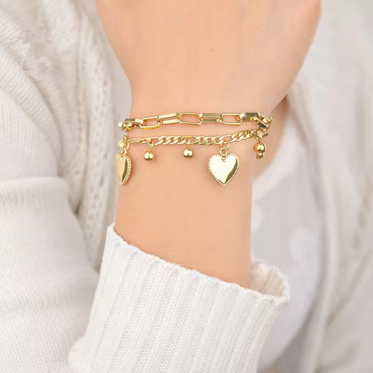 18K Gold Plated Heart Charm Bracelet