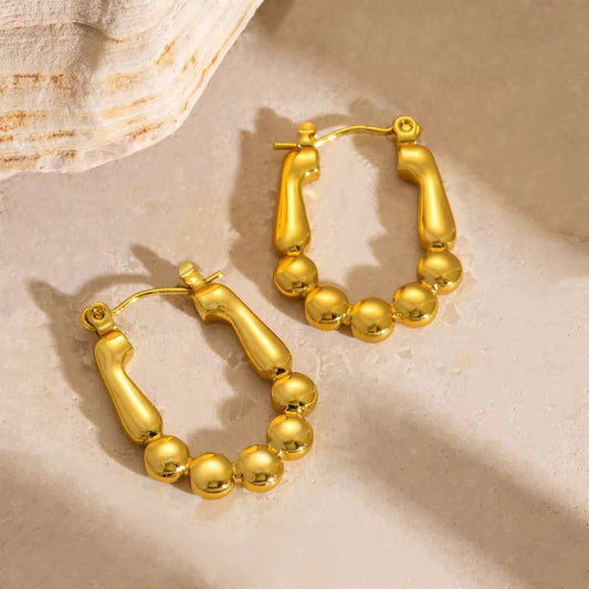 Abstract Beaded Hoop Earrings | 18K Gold Sculptural Waterproof