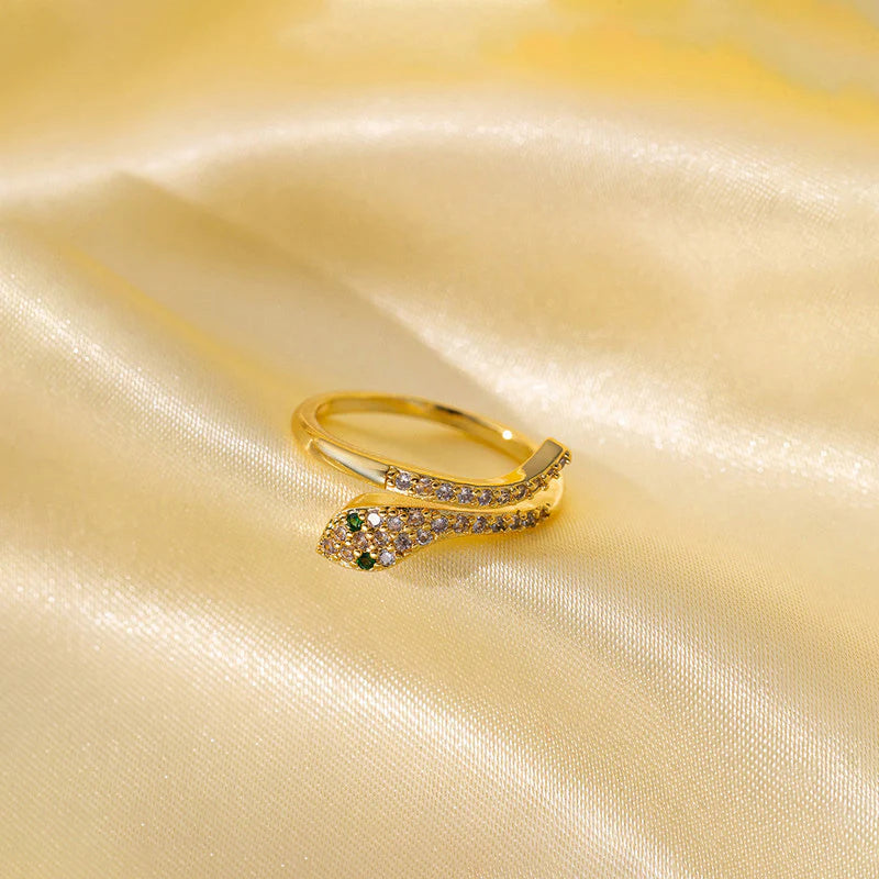 18K Gold-Plated Snake Ring – Adjustable Crystal Wrap Design