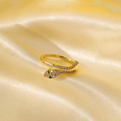 18K Gold-Plated Snake Ring – Adjustable Crystal Wrap Design