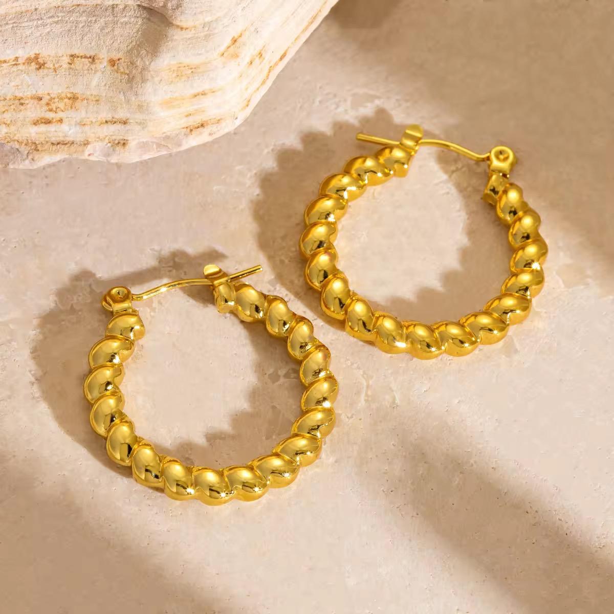 18K Gold Plated Twisted Rope Hoop Earrings – Waterproof, Hypoallergenic Jewellery by ThePandaStoree