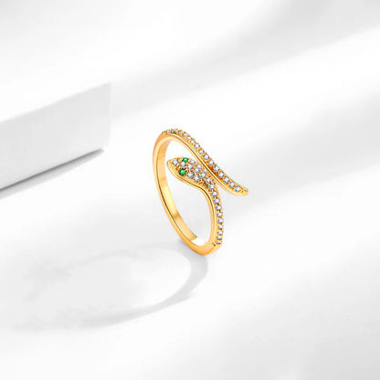 18K Gold-Plated Snake Ring – Adjustable Crystal Wrap Design