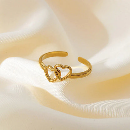 18K Gold Plated Adjustable Double Heart Ring – Waterproof & Skin Safe