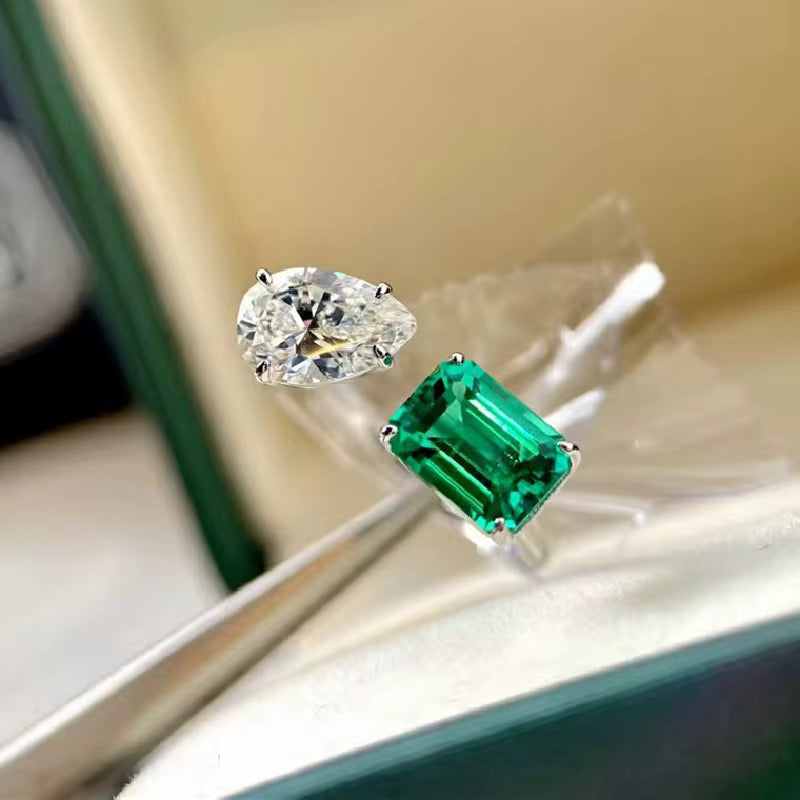 Silver Plated Green Rectangular Finger Ring – Anti Tarnish, AD Stone